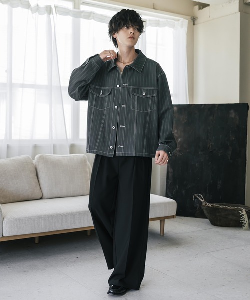 Rocky Monroe(ロッキーモンロー)の「ショート丈ピンストライプジャケット/短丈シャツジャケット(その他アウター・メンズ・グレー/ネイビー/ブラック/ブラウン・L/M/XL)」の19枚目の写真