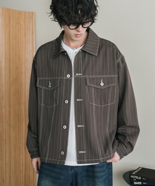 Rocky Monroe(ロッキーモンロー)の「ショート丈ピンストライプジャケット/短丈シャツジャケット(その他アウター・メンズ・グレー/ネイビー/ブラック/ブラウン・L/M/XL)」の22枚目の写真