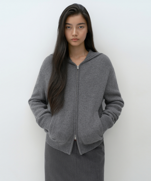 MUSINSA STANDARD WOMAN（ムシンサスタンダードウーマン）の「[ビクトリアウール] ウィメンズ ミニマル リブド フードパーカー ニット ジップアップ [ヘザーグレー]（ニット/セーター・レディース・その他・X-SMALL/SMALL/MEDIUM/LARGE）」の3枚目の写真