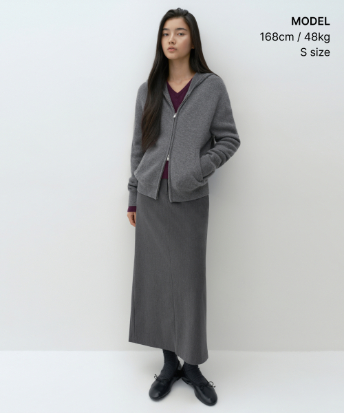 MUSINSA STANDARD WOMAN（ムシンサスタンダードウーマン）の「[ビクトリアウール] ウィメンズ ミニマル リブド フードパーカー ニット ジップアップ [ヘザーグレー]（ニット/セーター・レディース・その他・X-SMALL/SMALL/MEDIUM/LARGE）」の4枚目の写真