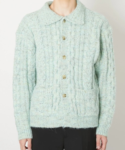 TAAKK(ターク)の「【TAAKK】MULTICOLOR CABLE KNIT CARDIGAN(ニット/セーター・メンズ・ブラック/ライトグリーン・2/3)」の1枚目の写真
