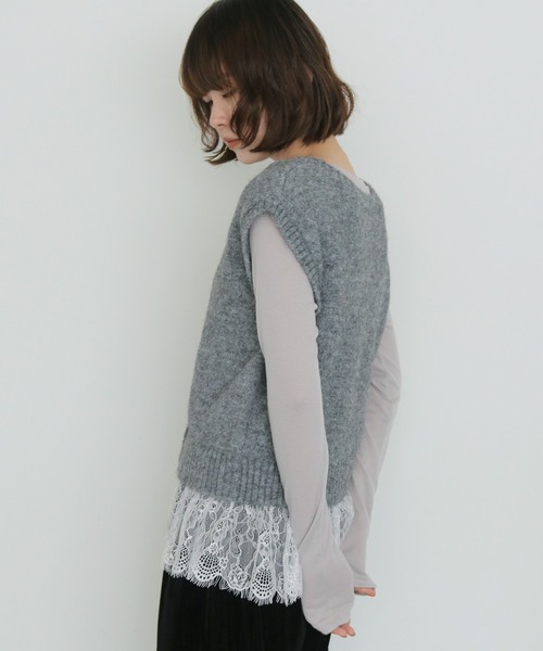 cheriella（シェリエラ）の「【cheriella】レースレイヤードVネックニットベスト LACE LAYERED V-NECK KNIT VEST（ベスト・レディース・ブラック/グレー/ブラウン・FREE）」の22枚目の写真