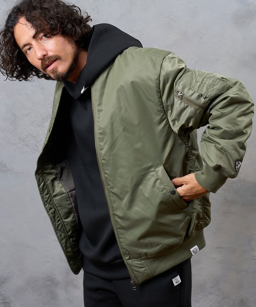 No Rain No Rainbow(ノーレインノーレインボー)の「mj11922- heartbeat print insulated MA-1 jacket MA-1ジャケット(NR26W-29)(MA-1・メンズ・カーキ/ブラック・S/M/L/XL)」の1枚目の写真