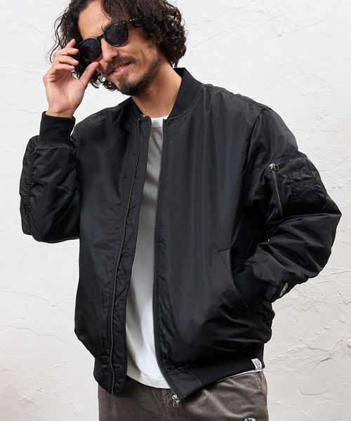 No Rain No Rainbow(ノーレインノーレインボー)の「mj11922- heartbeat print insulated MA-1 jacket MA-1ジャケット(NR26W-29)(MA-1・メンズ・カーキ/ブラック・S/M/L/XL)」の2枚目の写真