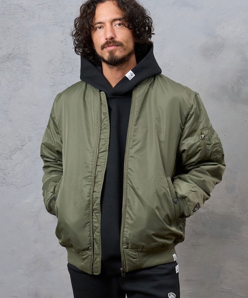No Rain No Rainbow(ノーレインノーレインボー)の「mj11922- heartbeat print insulated MA-1 jacket MA-1ジャケット(NR26W-29)(MA-1・メンズ・カーキ/ブラック・S/M/L/XL)」の3枚目の写真