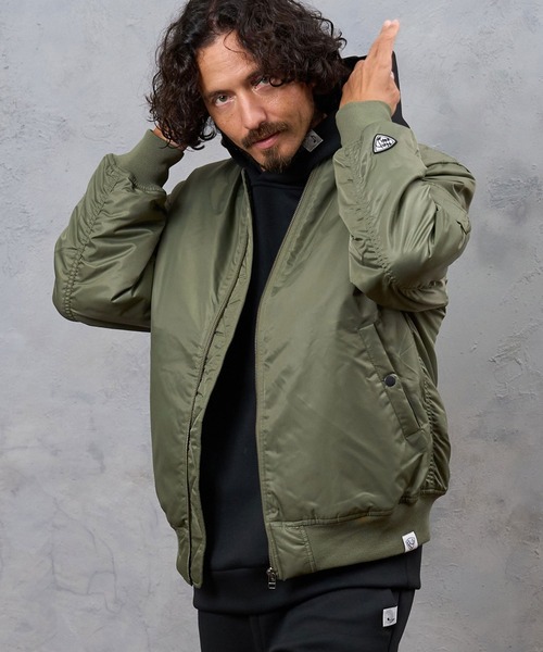 No Rain No Rainbow(ノーレインノーレインボー)の「mj11922- heartbeat print insulated MA-1 jacket MA-1ジャケット(NR26W-29)(MA-1・メンズ・カーキ/ブラック・S/M/L/XL)」の4枚目の写真