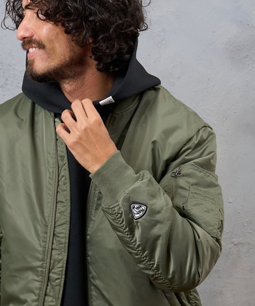 No Rain No Rainbow(ノーレインノーレインボー)の「mj11922- heartbeat print insulated MA-1 jacket MA-1ジャケット(NR26W-29)(MA-1・メンズ・カーキ/ブラック・S/M/L/XL)」の6枚目の写真