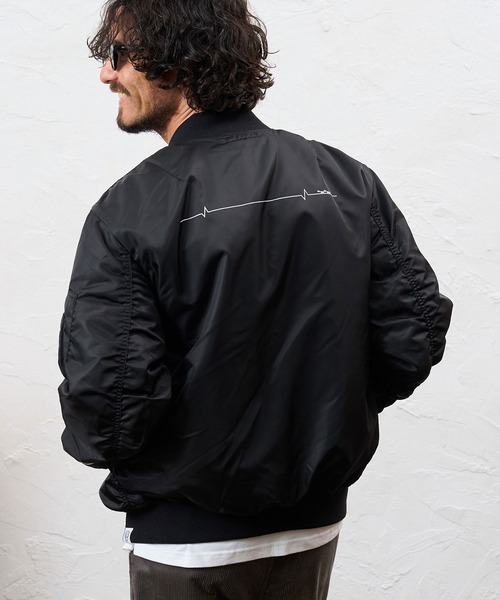 No Rain No Rainbow(ノーレインノーレインボー)の「mj11922- heartbeat print insulated MA-1 jacket MA-1ジャケット(NR26W-29)(MA-1・メンズ・カーキ/ブラック・S/M/L/XL)」の10枚目の写真