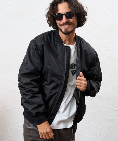 No Rain No Rainbow(ノーレインノーレインボー)の「mj11922- heartbeat print insulated MA-1 jacket MA-1ジャケット(NR26W-29)(MA-1・メンズ・カーキ/ブラック・S/M/L/XL)」の11枚目の写真