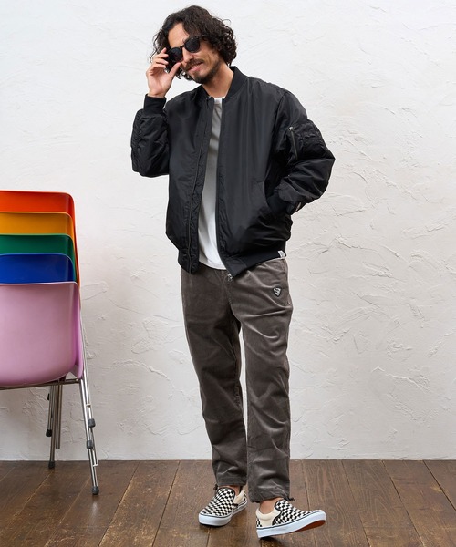 No Rain No Rainbow(ノーレインノーレインボー)の「mj11922- heartbeat print insulated MA-1 jacket MA-1ジャケット(NR26W-29)(MA-1・メンズ・カーキ/ブラック・S/M/L/XL)」の13枚目の写真