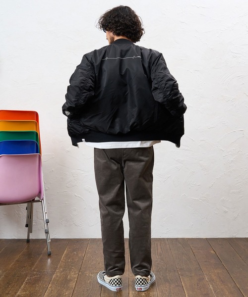 No Rain No Rainbow(ノーレインノーレインボー)の「mj11922- heartbeat print insulated MA-1 jacket MA-1ジャケット(NR26W-29)(MA-1・メンズ・カーキ/ブラック・S/M/L/XL)」の15枚目の写真