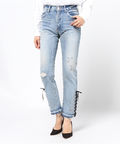 MOUSSY（マウジー）の「SLIT HEM SLIM STRAIGHT（デニムパンツ・レディース・ブルー・24inch/25inch/27inch/26inch）」の11枚目の写真