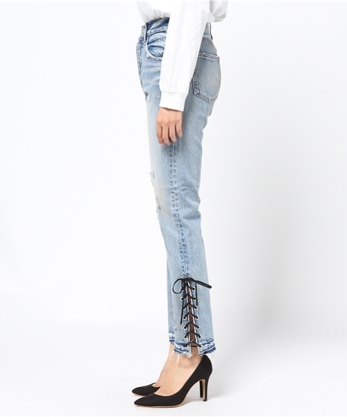 MOUSSY（マウジー）の「SLIT HEM SLIM STRAIGHT（デニムパンツ・レディース・ブルー・24inch/25inch/27inch/26inch）」の3枚目の写真