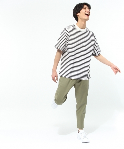 LAKOLE（ラコレ）の「【吸水速乾】プレーティング天竺ボーダー柄Tシャツ / LAKOLE（Tシャツ/カットソー・メンズ・ブラック/ホワイト・SMALL/MEDIUM/LARGE）」の3枚目の写真