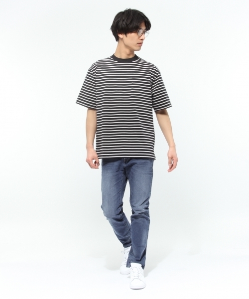 LAKOLE（ラコレ）の「【吸水速乾】プレーティング天竺ボーダー柄Tシャツ / LAKOLE（Tシャツ/カットソー・メンズ・ブラック/ホワイト・SMALL/MEDIUM/LARGE）」の4枚目の写真