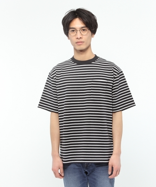 LAKOLE（ラコレ）の「【吸水速乾】プレーティング天竺ボーダー柄Tシャツ / LAKOLE（Tシャツ/カットソー・メンズ・ブラック/ホワイト・SMALL/MEDIUM/LARGE）」の5枚目の写真