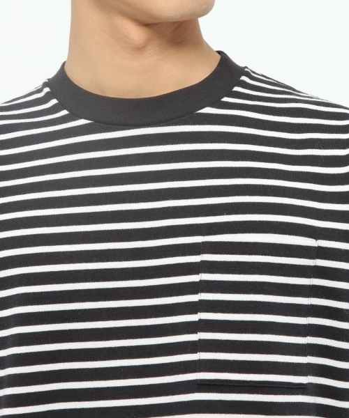 LAKOLE（ラコレ）の「【吸水速乾】プレーティング天竺ボーダー柄Tシャツ / LAKOLE（Tシャツ/カットソー・メンズ・ブラック/ホワイト・SMALL/MEDIUM/LARGE）」の8枚目の写真