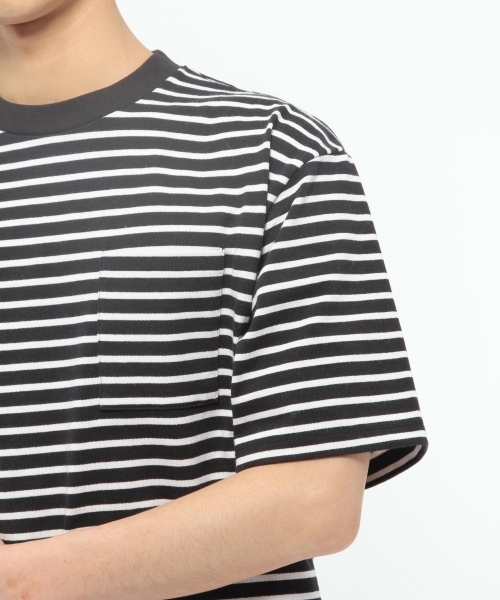 LAKOLE（ラコレ）の「【吸水速乾】プレーティング天竺ボーダー柄Tシャツ / LAKOLE（Tシャツ/カットソー・メンズ・ブラック/ホワイト・SMALL/MEDIUM/LARGE）」の9枚目の写真