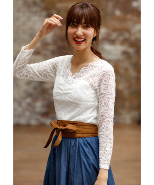 Ingni イング の スカラップレース長袖トップス レディース 17aw Tシャツ カットソー Wear