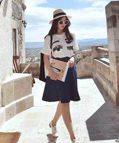 イッセイミヤケ　リー　美品　デニムフレアスカート　変形ティアード　変形ヘム 125789_1_l.webp