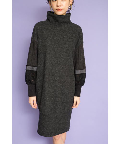 TEVALT（ヴァレット）の「<Titilate valet> ケーブル切替え　ボリュームスリーブニット　ワンピース（ワンピース・レディース・ブラック/杢グレー/チャコールグレー・38）」の10枚目の写真