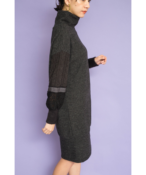 TEVALT（ヴァレット）の「<Titilate valet> ケーブル切替え　ボリュームスリーブニット　ワンピース（ワンピース・レディース・ブラック/杢グレー/チャコールグレー・38）」の6枚目の写真
