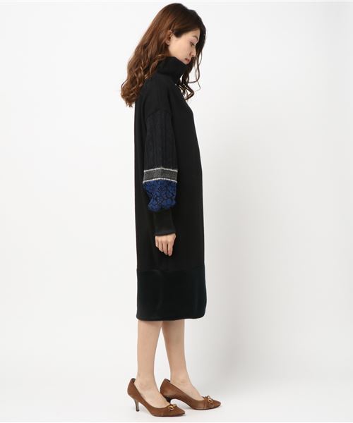 TEVALT（ヴァレット）の「<Titilate valet> ケーブル切替え　ボリュームスリーブニット　ワンピース（ワンピース・レディース・ブラック/杢グレー/チャコールグレー・38）」の9枚目の写真
