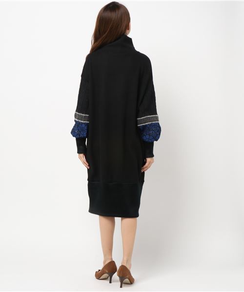 TEVALT（ヴァレット）の「<Titilate valet> ケーブル切替え　ボリュームスリーブニット　ワンピース（ワンピース・レディース・ブラック/杢グレー/チャコールグレー・38）」の5枚目の写真