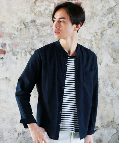 THE CASUAL（カジュアル）の「30S高密度ブロード長袖バンドカラーシャツ（シャツ/ブラウス・メンズ・ピンク/グレー/ネイビー/ブルー系その他/サックスブルー/ホワイト系その他/カーキ/ホワイト/ブルー/ワイン/テラコッタ/ブラック・L/XL/S/M）」の8枚目の写真