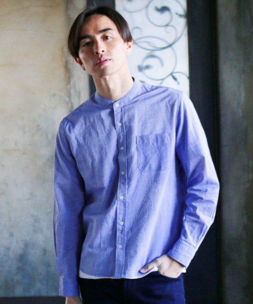 THE CASUAL（カジュアル）の「30S高密度ブロード長袖バンドカラーシャツ（シャツ/ブラウス・メンズ・ピンク/グレー/ネイビー/ブルー系その他/サックスブルー/ホワイト系その他/カーキ/ホワイト/ブルー/ワイン/テラコッタ/ブラック・L/XL/S/M）」の10枚目の写真