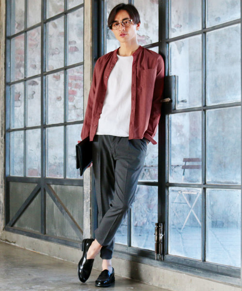 THE CASUAL（カジュアル）の「30S高密度ブロード長袖バンドカラーシャツ（シャツ/ブラウス・メンズ・ピンク/グレー/ネイビー/ブルー系その他/サックスブルー/ホワイト系その他/カーキ/ホワイト/ブルー/ワイン/テラコッタ/ブラック・L/XL/S/M）」の20枚目の写真