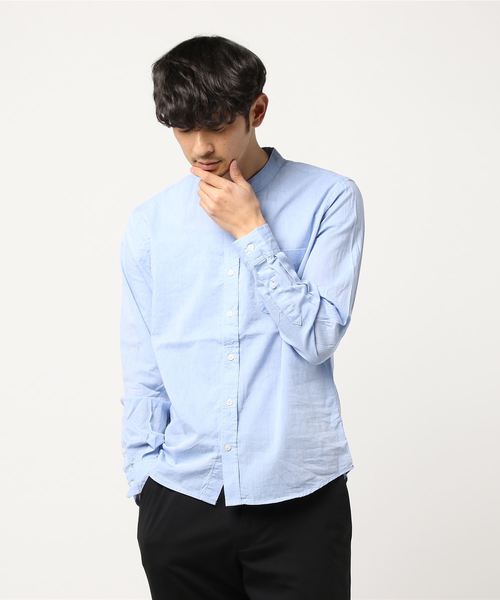 THE CASUAL（カジュアル）の「30S高密度ブロード長袖バンドカラーシャツ（シャツ/ブラウス・メンズ・ピンク/グレー/ネイビー/ブルー系その他/サックスブルー/ホワイト系その他/カーキ/ホワイト/ブルー/ワイン/テラコッタ/ブラック・L/XL/S/M）」の9枚目の写真