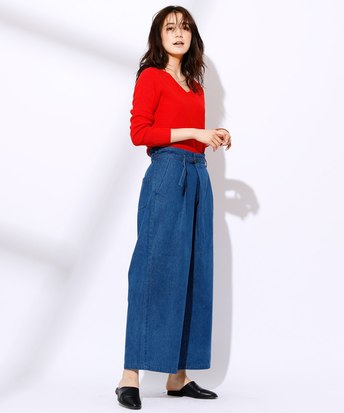 CIAOPANIC(チャオパニック)の「デニムタックワイドパンツ(デニムパンツ・レディース・ブルー/ダークブルー・FREE)」の13枚目の写真