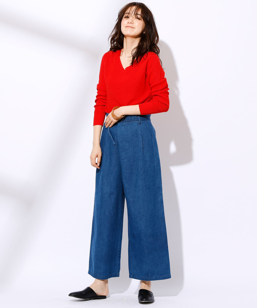 CIAOPANIC(チャオパニック)の「デニムタックワイドパンツ(デニムパンツ・レディース・ブルー/ダークブルー・FREE)」の3枚目の写真