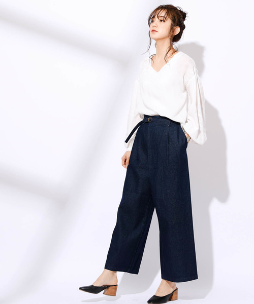 CIAOPANIC(チャオパニック)の「デニムタックワイドパンツ(デニムパンツ・レディース・ブルー/ダークブルー・FREE)」の18枚目の写真