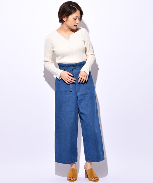 CIAOPANIC(チャオパニック)の「デニムタックワイドパンツ(デニムパンツ・レディース・ブルー/ダークブルー・FREE)」の15枚目の写真