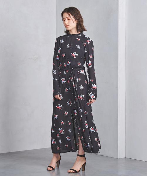 リアル 正規品 レディース ボウタイドレス フラワープリント Inscrire アンスクリア Op48 ワンピース