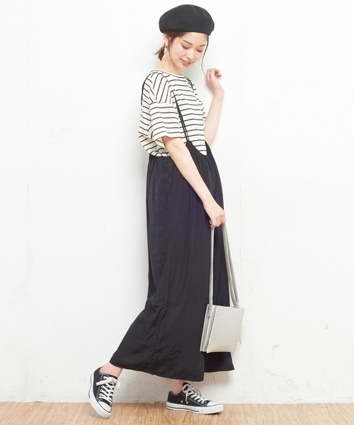 natural couture（ナチュラルクチュール）の「AWギャザー×後ろレースアップサロペ（ワンピース・レディース・ブラック/ベージュ/ドット/チェック/レンガ・FREE）」の7枚目の写真