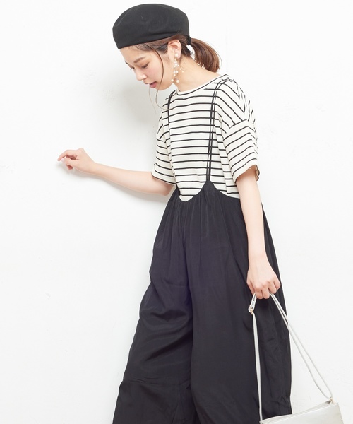 natural couture（ナチュラルクチュール）の「AWギャザー×後ろレースアップサロペ（ワンピース・レディース・ブラック/ベージュ/ドット/チェック/レンガ・FREE）」の8枚目の写真