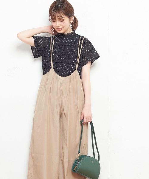 natural couture（ナチュラルクチュール）の「AWギャザー×後ろレースアップサロペ（ワンピース・レディース・ブラック/ベージュ/ドット/チェック/レンガ・FREE）」の11枚目の写真