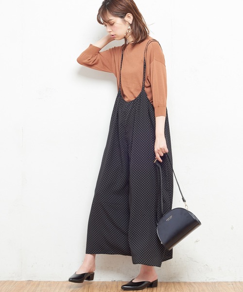 natural couture（ナチュラルクチュール）の「AWギャザー×後ろレースアップサロペ（ワンピース・レディース・ブラック/ベージュ/ドット/チェック/レンガ・FREE）」の15枚目の写真