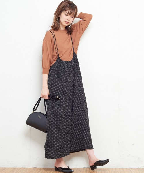 natural couture（ナチュラルクチュール）の「AWギャザー×後ろレースアップサロペ（ワンピース・レディース・ブラック/ベージュ/ドット/チェック/レンガ・FREE）」の16枚目の写真