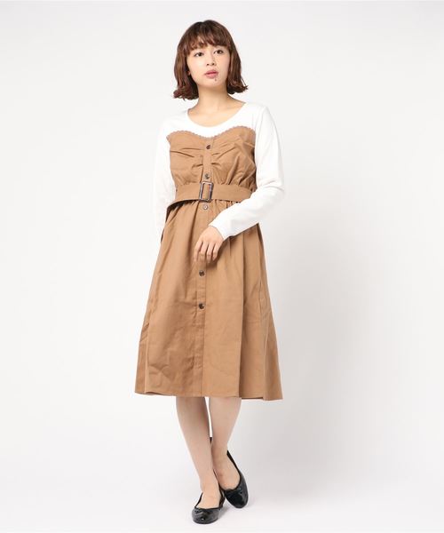 axes femme（アクシーズファム）の「ベルト付レイヤード風ワンピ（ワンピース・レディース・ワイン/ベージュ/ネイビー・MEDIUM）」の5枚目の写真