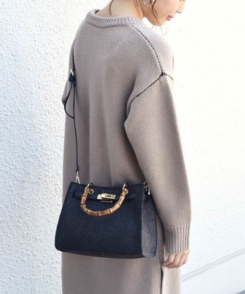 Khaju（カージュ）の「【WEB限定】Khaju:バンブーストラップトート◇（ハンドバッグ・レディース・ブラック/ブラウン/ベージュ/ワイン・ONE SIZE）」の7枚目の写真