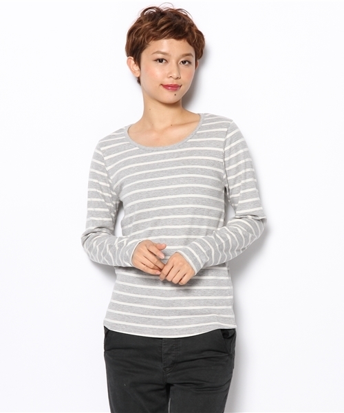 laule'a sunny side store（ラウレアサニーサイドストア）の「UネックボーダーロンTee（Tシャツ/カットソー・レディース・グレー/ネイビー/杢グレー/ブルー・FREE）」の3枚目の写真