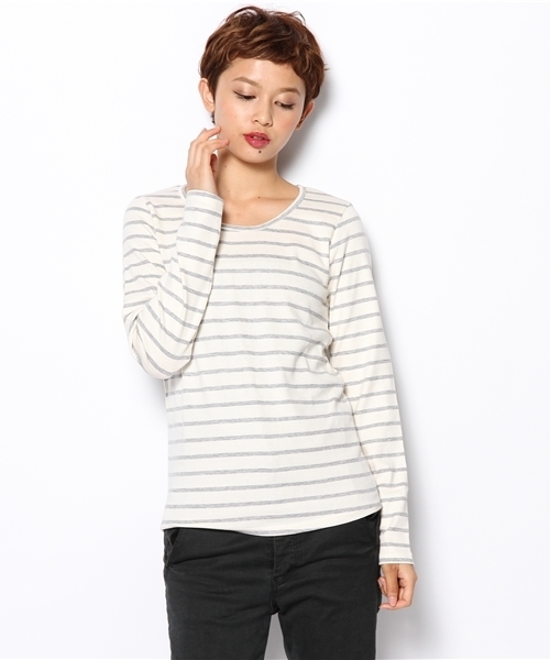 laule'a sunny side store（ラウレアサニーサイドストア）の「UネックボーダーロンTee（Tシャツ/カットソー・レディース・グレー/ネイビー/杢グレー/ブルー・FREE）」の2枚目の写真
