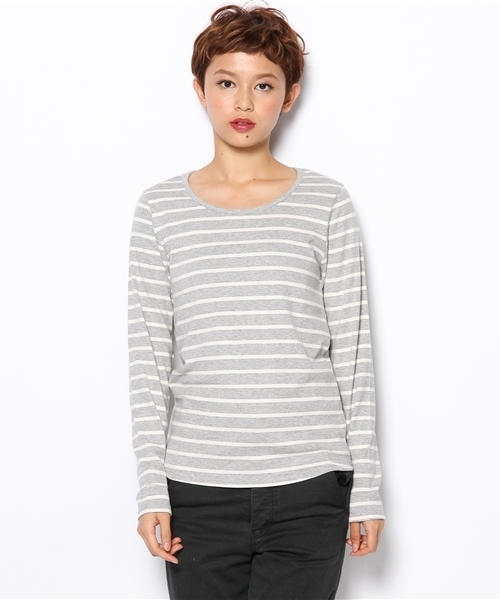 laule'a sunny side store（ラウレアサニーサイドストア）の「UネックボーダーロンTee（Tシャツ/カットソー・レディース・グレー/ネイビー/杢グレー/ブルー・FREE）」の5枚目の写真