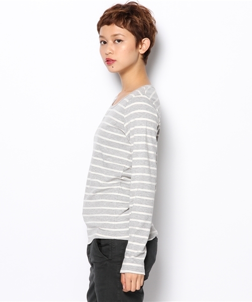 laule'a sunny side store（ラウレアサニーサイドストア）の「UネックボーダーロンTee（Tシャツ/カットソー・レディース・グレー/ネイビー/杢グレー/ブルー・FREE）」の6枚目の写真
