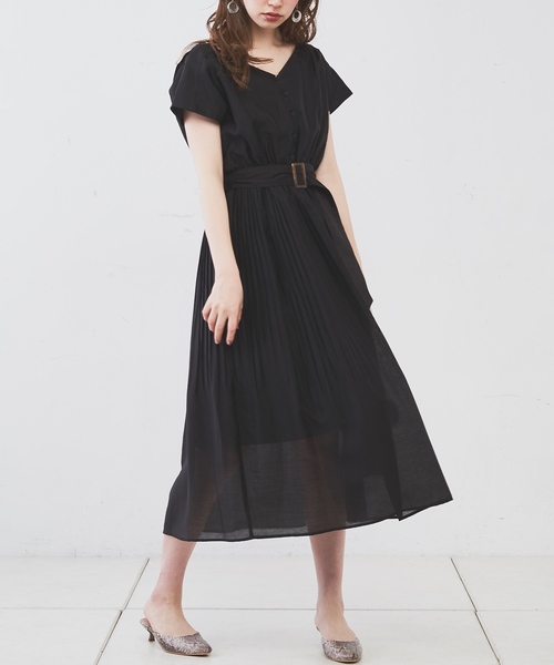 natural couture（ナチュラルクチュール）の「カシュクール2WAYプリーツワンピース（ワンピース・レディース・ブラック/ベージュ/ブラック系その他/ブラウン系その他/ピンク/ストライプ・FREE）」の7枚目の写真