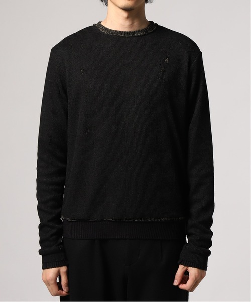 UNFOLLOW(アンフォロー)の「DYING BREED Double_layered_knit#(ニット/セーター・メンズ・チャコールグレー/グリーン・1)」の2枚目の写真